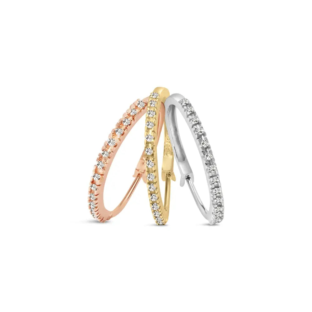 14k tri-color gold 1/3 cttw diamond triple hoop earrings 22mm bijoux-nyc direct