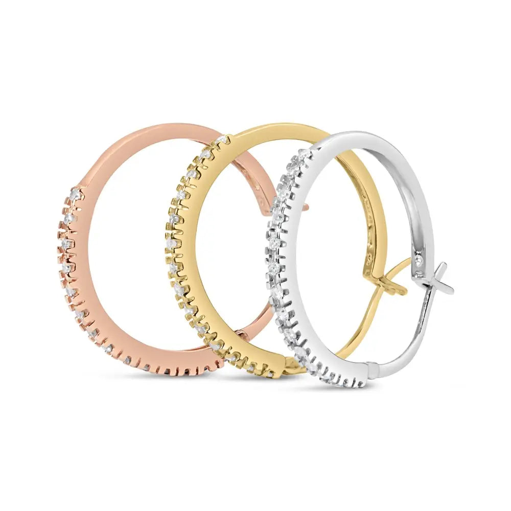 14k tri-color gold 1/3 cttw diamond triple hoop earrings 22mm bijoux-nyc direct