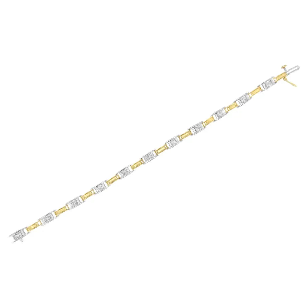 1.00 cttw princess cut diamond 14k two tone gold 7 inch link bracelet bijoux-nyc direct