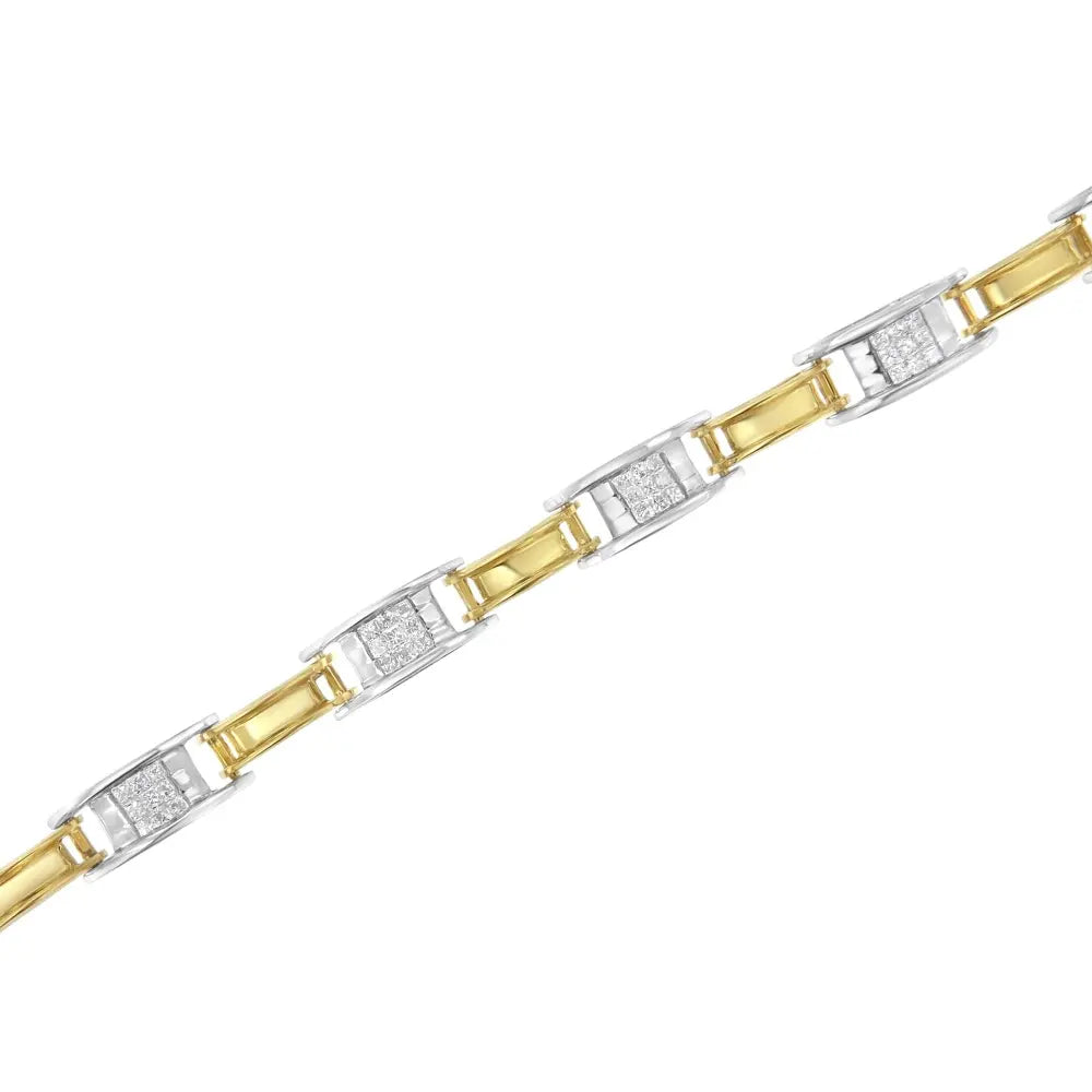 14k two tone gold 1.00 cttw princess cut diamond chain link 7’’ bracelet (h i color si1 si2 clarity) bracelets/bracelet/link