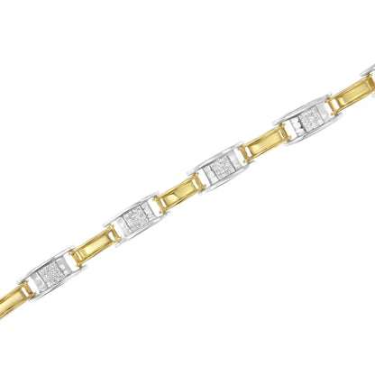 14k two tone gold 1.00 cttw princess cut diamond chain link 7’’ bracelet (h i color si1 si2 clarity) bracelets/bracelet/link