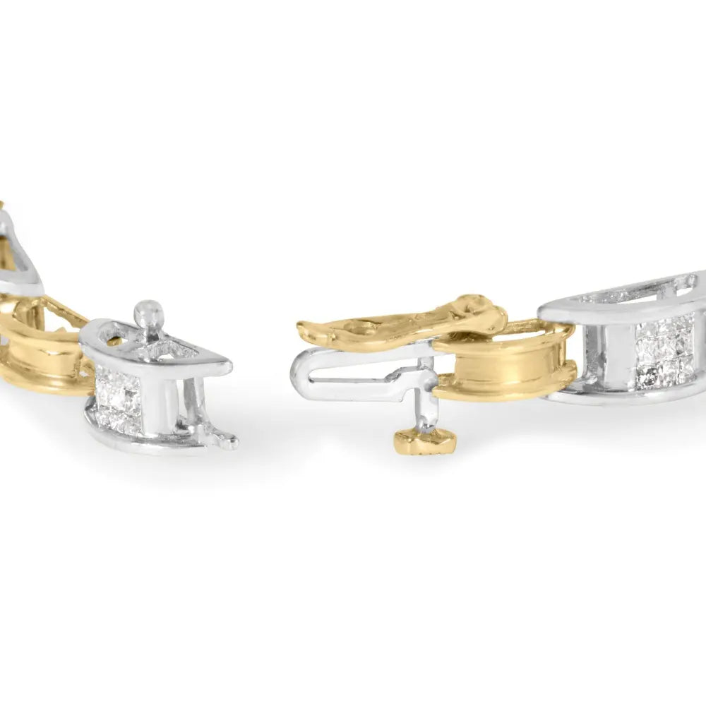 14k two tone gold 1.00 cttw princess cut diamond chain link 7’’ bracelet (h i color si1 si2 clarity) bracelets/bracelet/link
