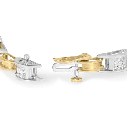14k two tone gold 1.00 cttw princess cut diamond chain link 7’’ bracelet (h i color si1 si2 clarity) bracelets/bracelet/link