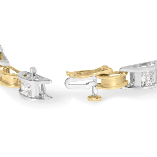 14k two tone gold 1.00 cttw princess cut diamond chain link 7’’ bracelet (h i color si1 si2 clarity) bracelets/bracelet/link