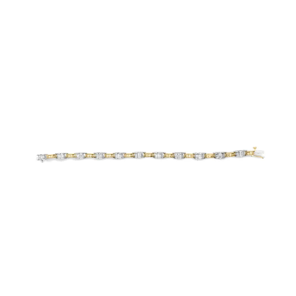14k two tone gold 1.00 cttw princess cut diamond chain link 7’’ bracelet (h i color si1 si2 clarity) bracelets/bracelet/link