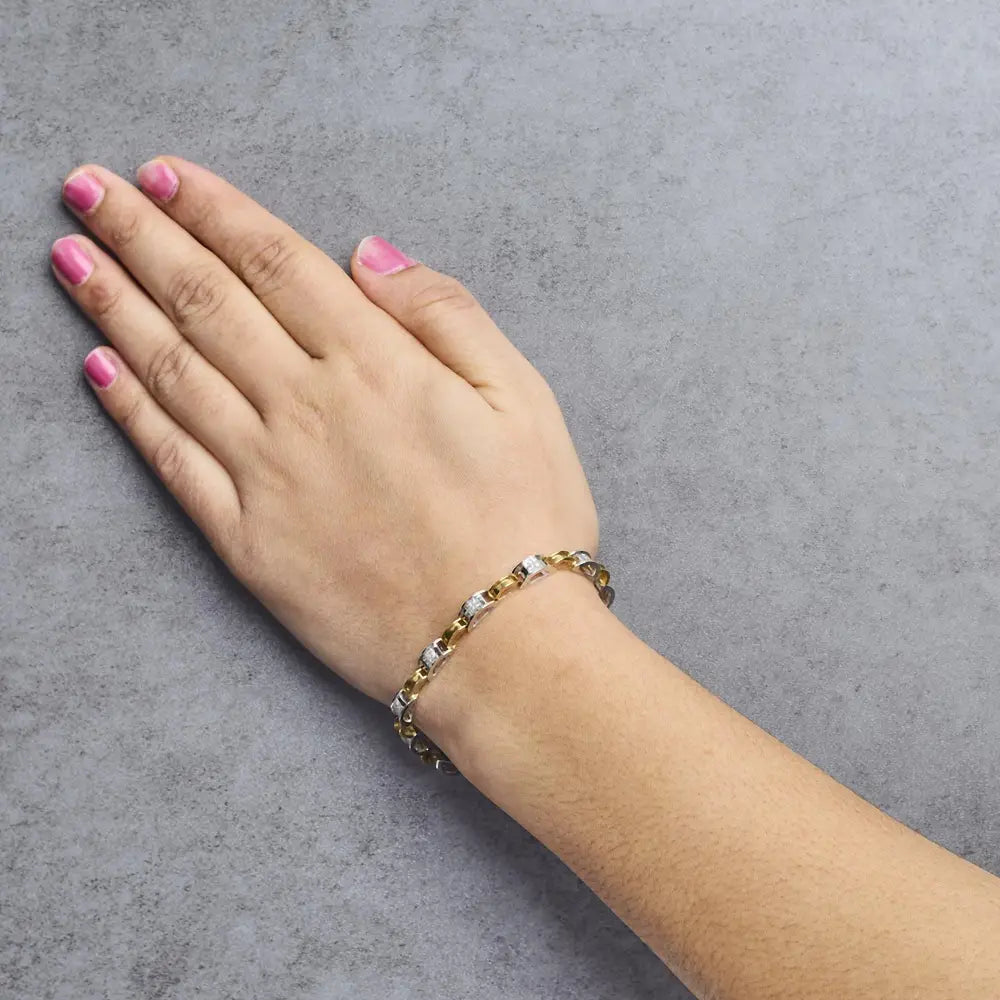 1.00 cttw princess cut diamond 14k two tone gold 7 inch link bracelet bijoux-nyc direct