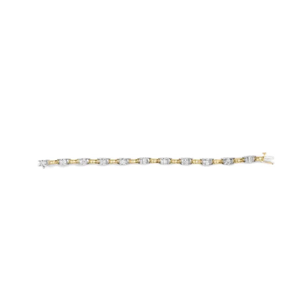 1.00 cttw princess cut diamond 14k two tone gold 7 inch link bracelet bijoux-nyc direct