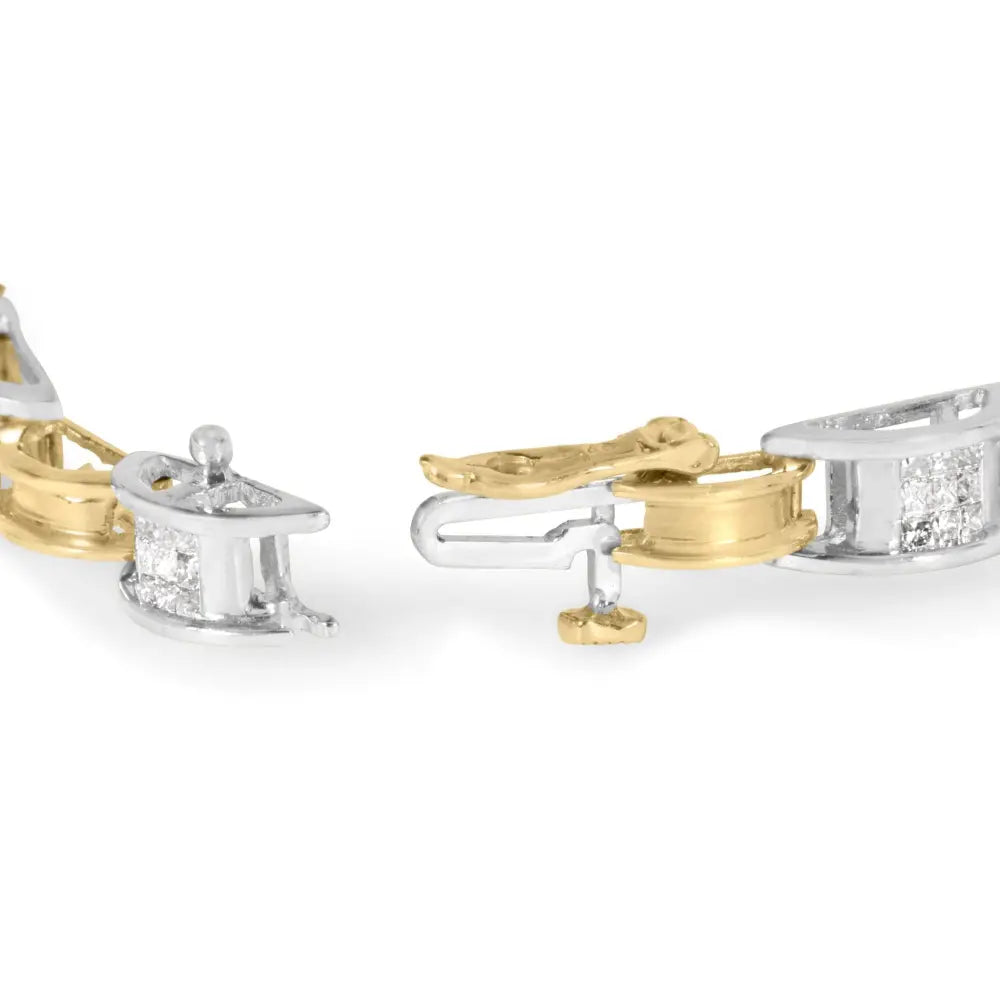 1.00 cttw princess cut diamond 14k two tone gold 7 inch link bracelet bijoux-nyc direct