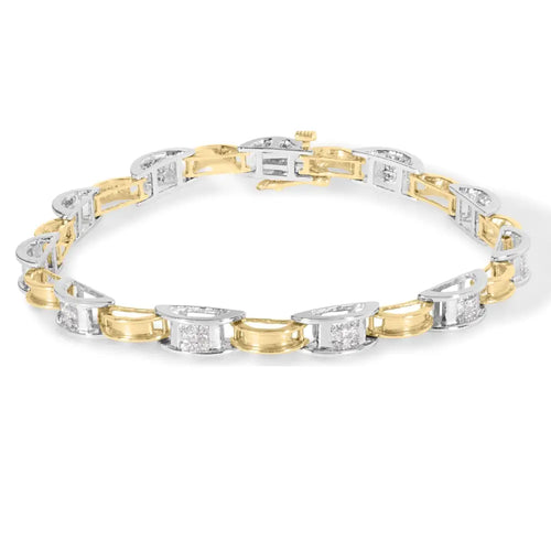 1.00 cttw princess cut diamond 14k two tone gold 7 inch link bracelet bijoux-nyc direct