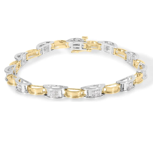 14k two tone gold 1.00 cttw princess cut diamond chain link 7’’ bracelet (h i color si1 si2 clarity) bracelets/bracelet/link