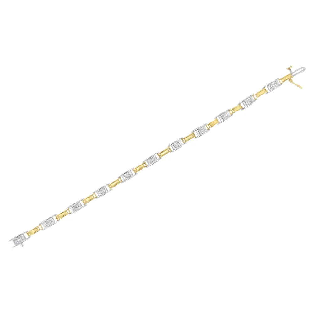 14k two tone gold 1.00 cttw princess cut diamond chain link 7’’ bracelet (h i color si1 si2 clarity) bracelets/bracelet/link