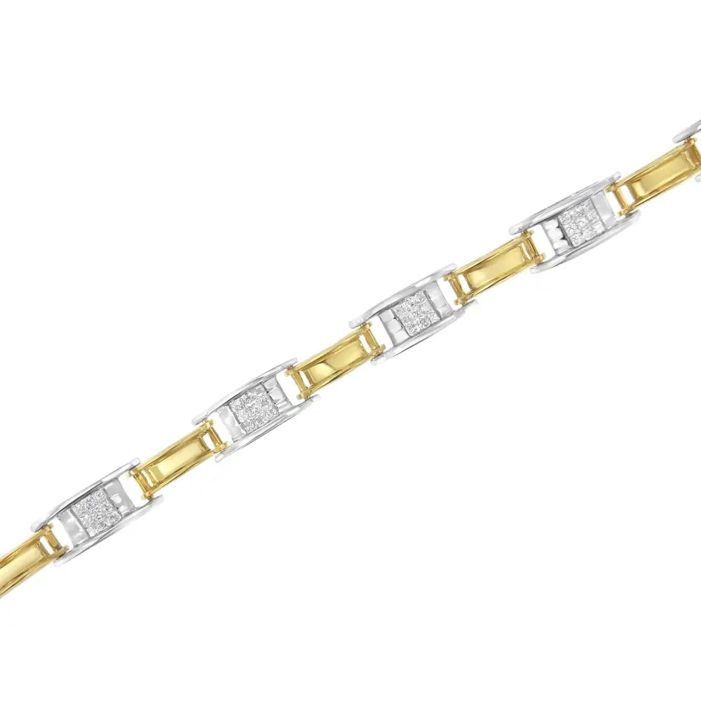 1.00 cttw princess cut diamond 14k two tone gold 7 inch link bracelet bijoux-nyc direct