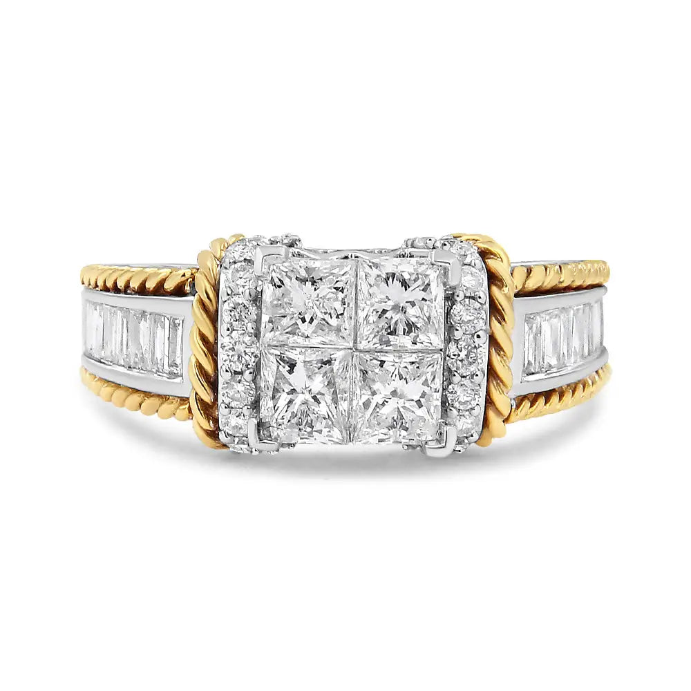 14k two-tone gold 1 1/2 cttw princess & baguette diamond engagement ring bijoux-nyc direct