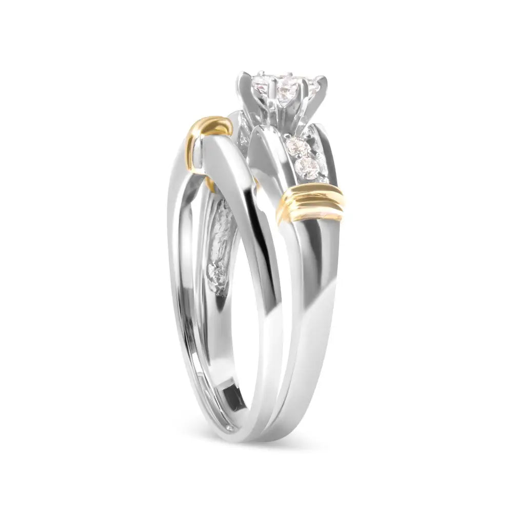 14k two-tone gold 1/3 cttw marquise diamond engagement ring set bijoux-nyc direct