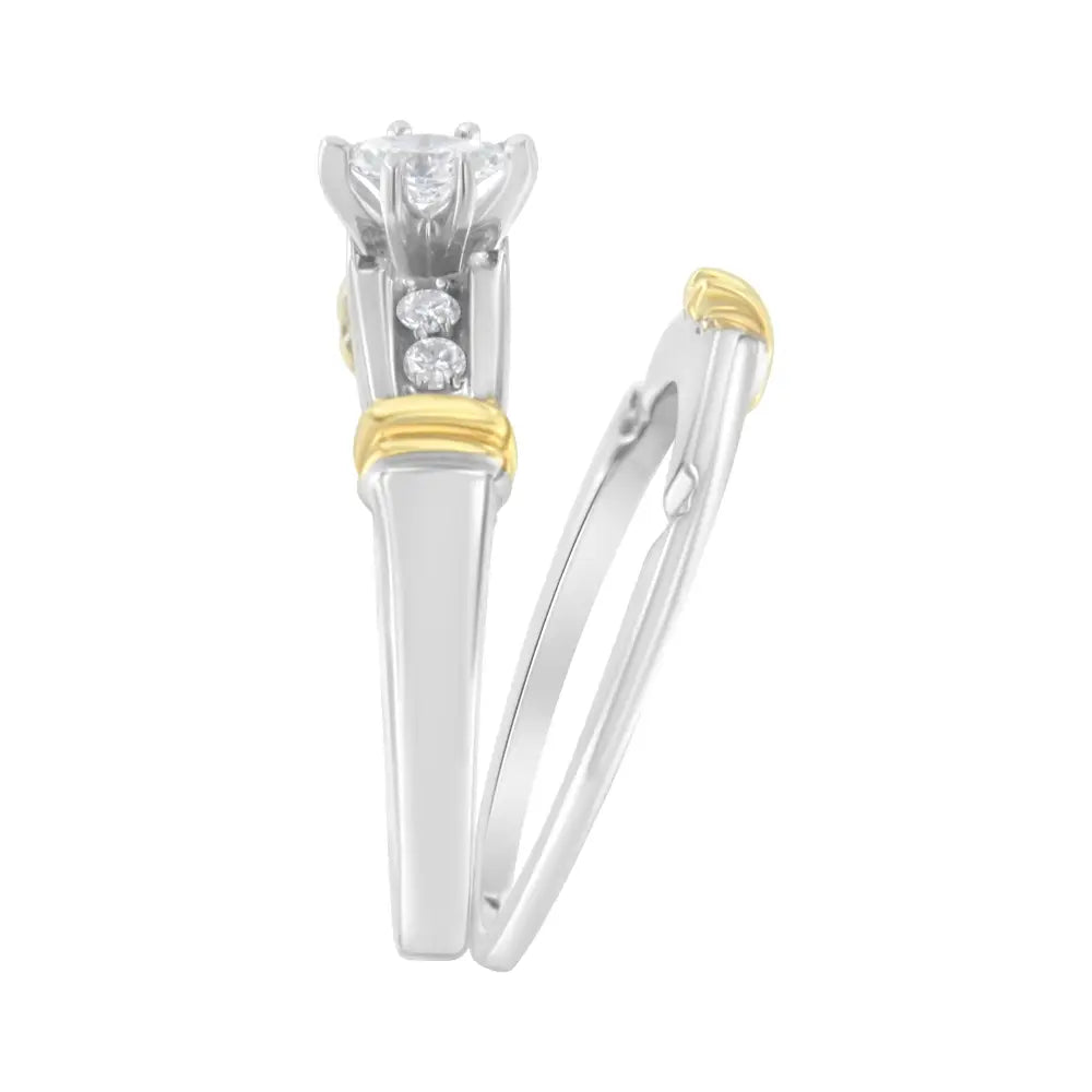 14k two-tone gold 1/3 cttw marquise diamond engagement ring set bijoux-nyc direct
