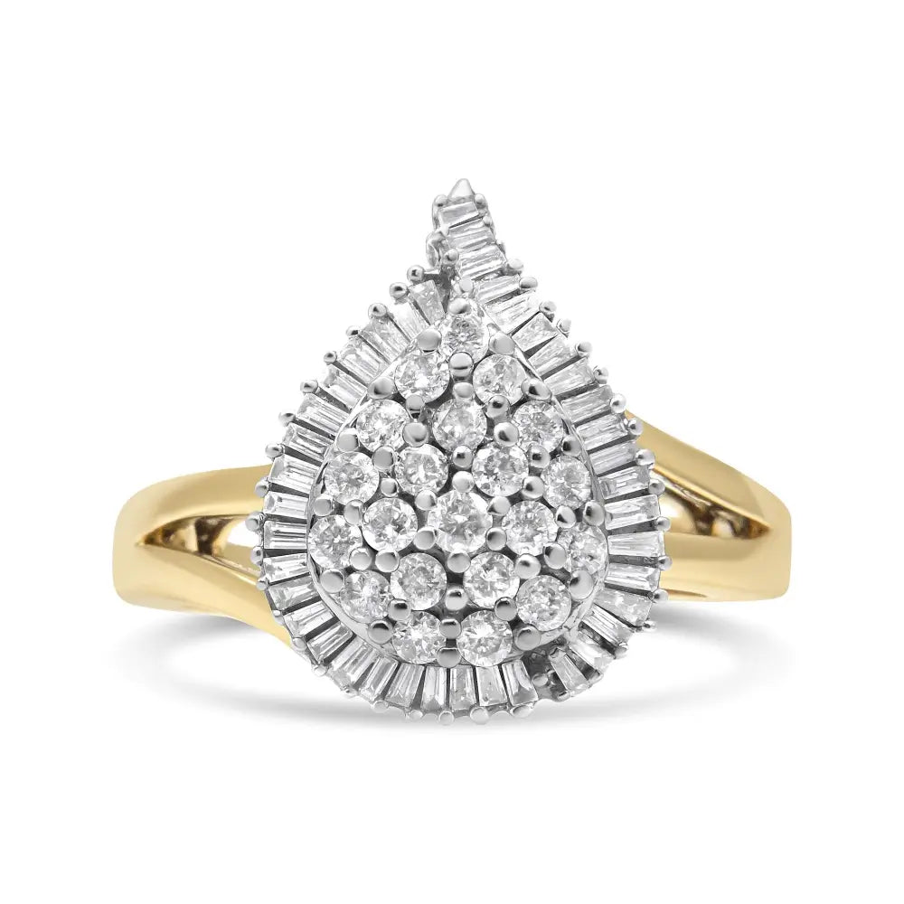 14k two tone gold 1ctw diamond pear shape ballerina cocktail ring bijoux-nyc direct