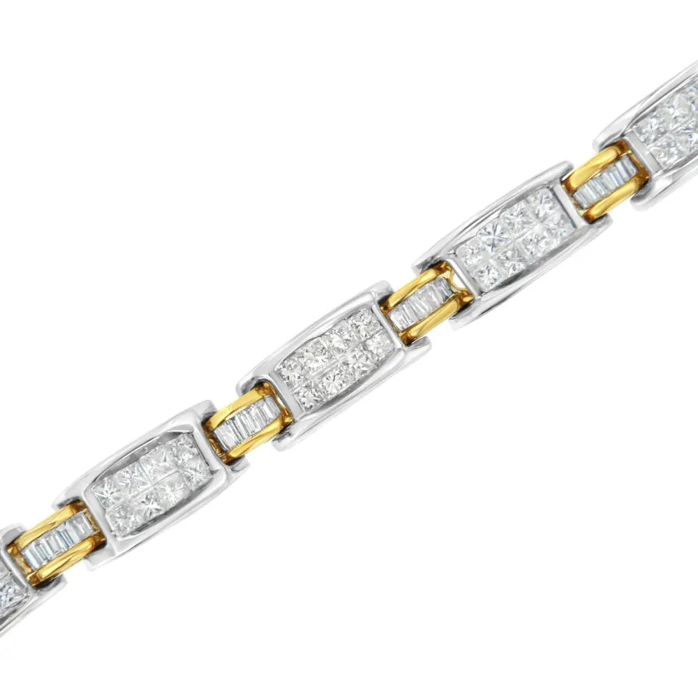 14K Two-Tone Gold Princess and Baguette-Cut Diamond Link Bracelet (3.00 cttw, H-I Color, SI1-SI2 Clarity) - Bijoux-NYC Direct