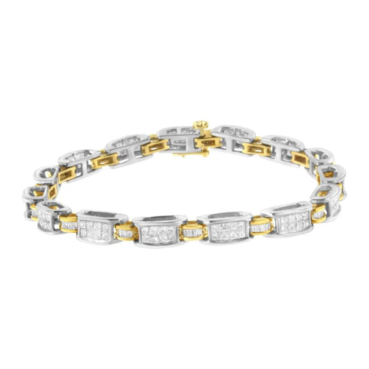 14K Two-Tone Gold Princess and Baguette-Cut Diamond Link Bracelet (3.00 cttw, H-I Color, SI1-SI2 Clarity) - Bijoux-NYC Direct
