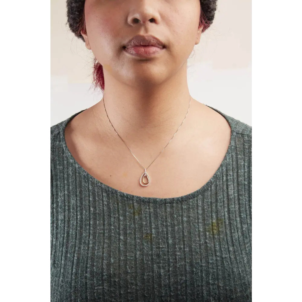 14K Two-Tone Gold Round Cut Diamond Double Burst Pendant Necklace (1/4 cttw, H-I Color, SI2-I1 Clarity) - Bijoux-NYC Direct