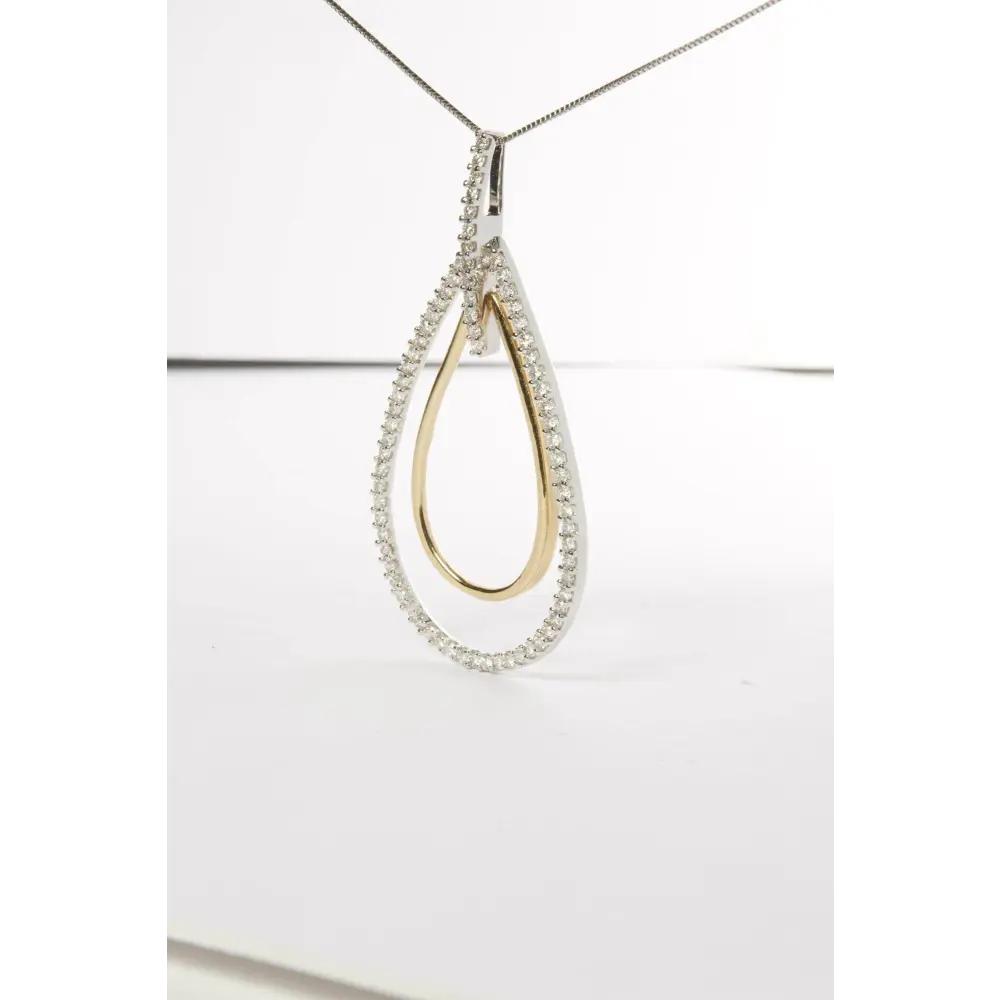 14K Two-Tone Gold Round Cut Diamond Double Burst Pendant Necklace (1.00 cttw, H-I Color, SI2-I1 Clarity) - Bijoux-NYC Direct