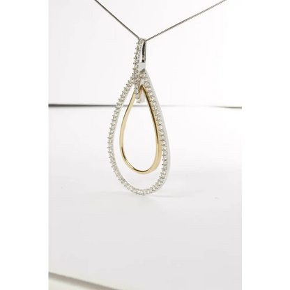 14K Two-Tone Gold Round Cut Diamond Double Burst Pendant Necklace (1.00 cttw, H-I Color, SI2-I1 Clarity) - Bijoux-NYC Direct