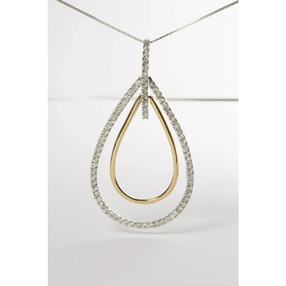 14K Two-Tone Gold Round Cut Diamond Double Burst Pendant Necklace (1.00 cttw, H-I Color, SI2-I1 Clarity) - Bijoux-NYC Direct