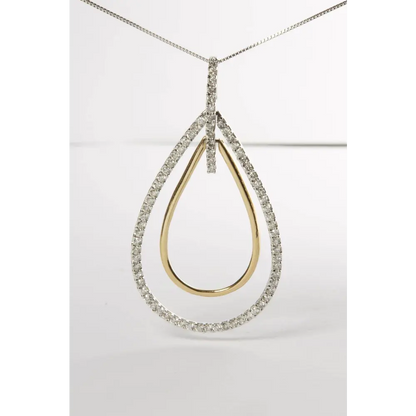 14K Two-Tone Gold Round Cut Diamond Double Burst Pendant Necklace (1.00 cttw, H-I Color, SI2-I1 Clarity) - Bijoux-NYC Direct