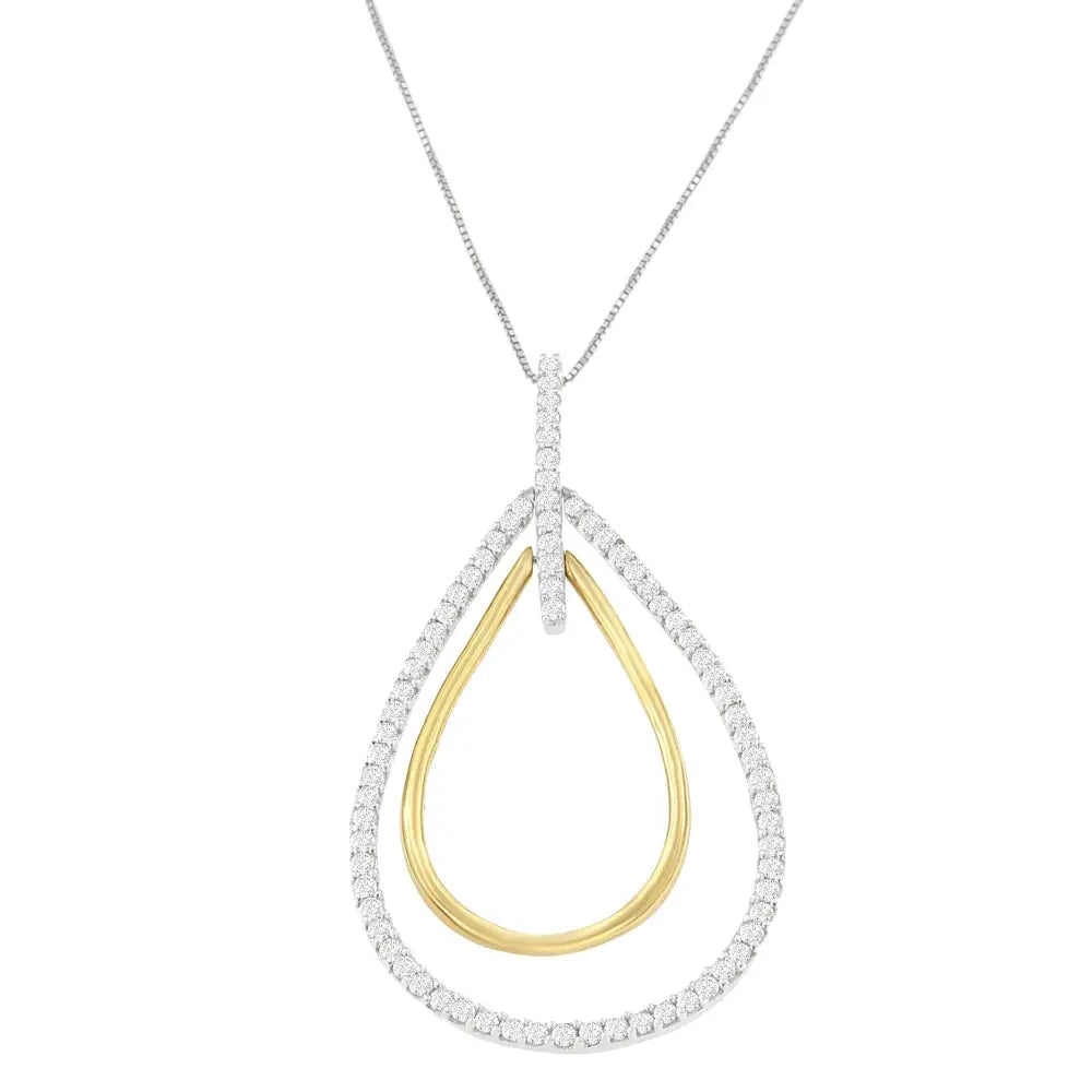 14k two-tone gold 1.00ctw round diamond double burst pendant necklace bijoux-nyc direct
