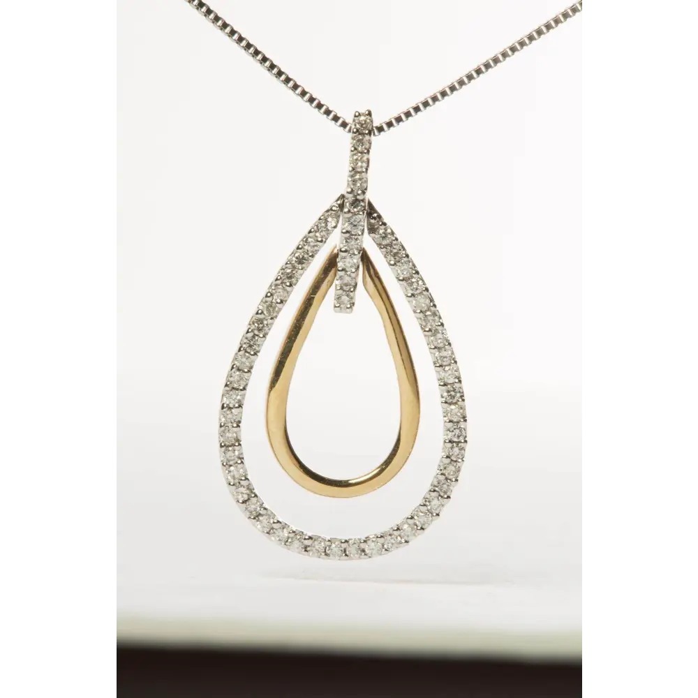 14K Two-Tone Gold Round Cut Diamond Double Burst Pendant Necklace (1/4 cttw, H-I Color, SI2-I1 Clarity) - Bijoux-NYC Direct
