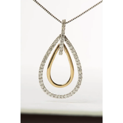 14K Two-Tone Gold Round Cut Diamond Double Burst Pendant Necklace (1/4 cttw, H-I Color, SI2-I1 Clarity) - Bijoux-NYC Direct