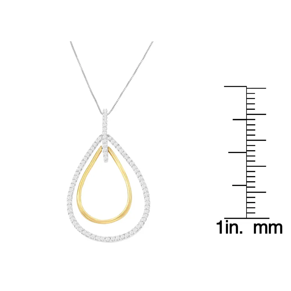 14K Two-Tone Gold Round Cut Diamond Double Burst Pendant Necklace (1.00 cttw, H-I Color, SI2-I1 Clarity) - Bijoux-NYC Direct