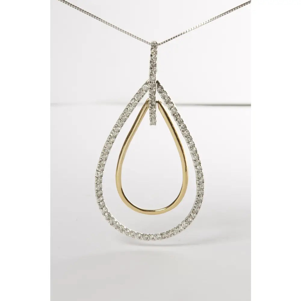 14k two-tone gold 1.00ctw round diamond double burst pendant necklace bijoux-nyc direct