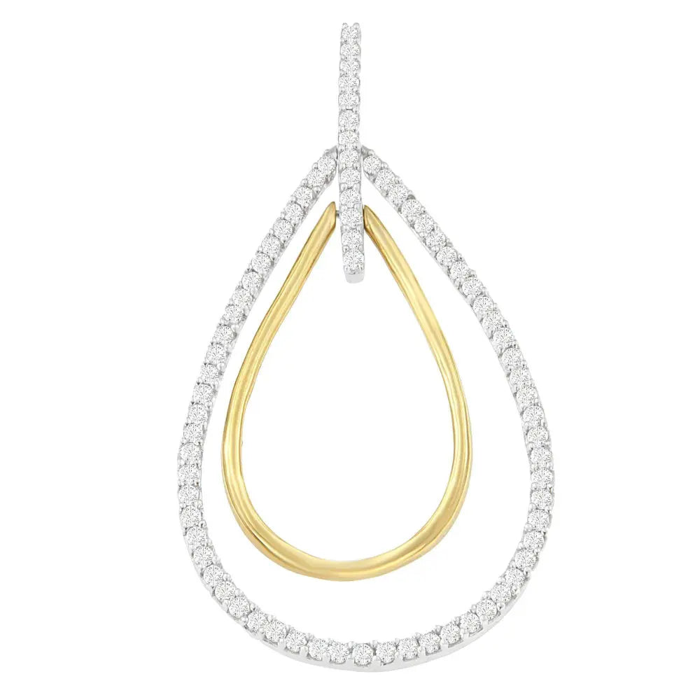 14K Two-Tone Gold Round Cut Diamond Double Burst Pendant Necklace (1.00 cttw, H-I Color, SI2-I1 Clarity) - Bijoux-NYC Direct