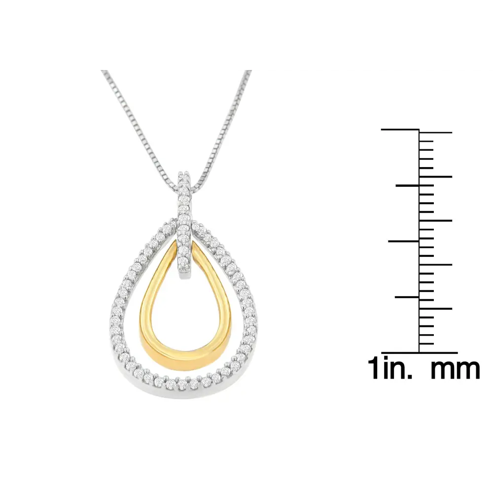 14K Two-Tone Gold Round Cut Diamond Double Burst Pendant Necklace (1/4 cttw, H-I Color, SI2-I1 Clarity) - Bijoux-NYC Direct