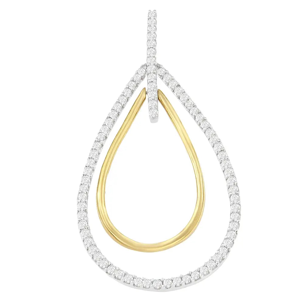 14k two-tone gold 1.00ctw round diamond double burst pendant necklace bijoux-nyc direct
