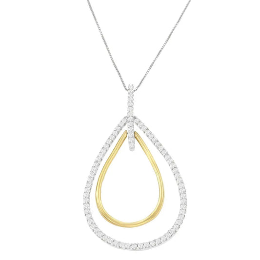 14K Two-Tone Gold Round Cut Diamond Double Burst Pendant Necklace (1.00 cttw, H-I Color, SI2-I1 Clarity) - Bijoux-NYC Direct