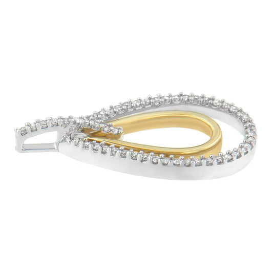 14K Two-Tone Gold Round Cut Diamond Double Burst Pendant Necklace (1/4 cttw, H-I Color, SI2-I1 Clarity) - Bijoux-NYC Direct