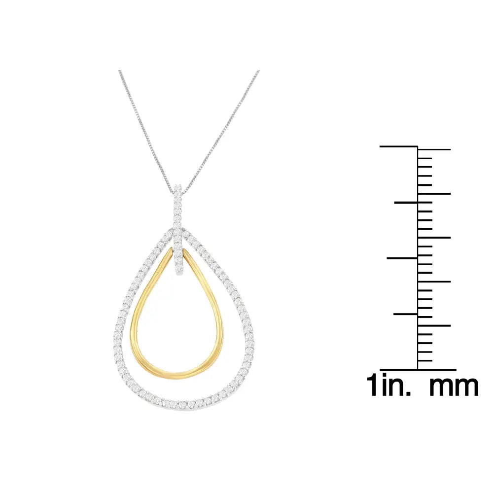 14k two-tone gold 1.00ctw round diamond double burst pendant necklace bijoux-nyc direct