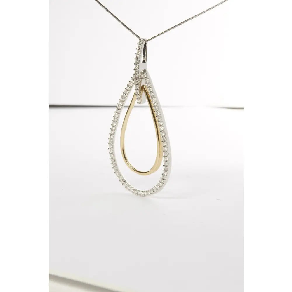 14k two-tone gold 1.00ctw round diamond double burst pendant necklace bijoux-nyc direct