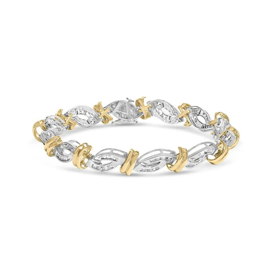 14k two toned gold 2.00 cttw diamond bypass and swirl link bracelet (h i color si1 si2 clarity) 7’’ inches