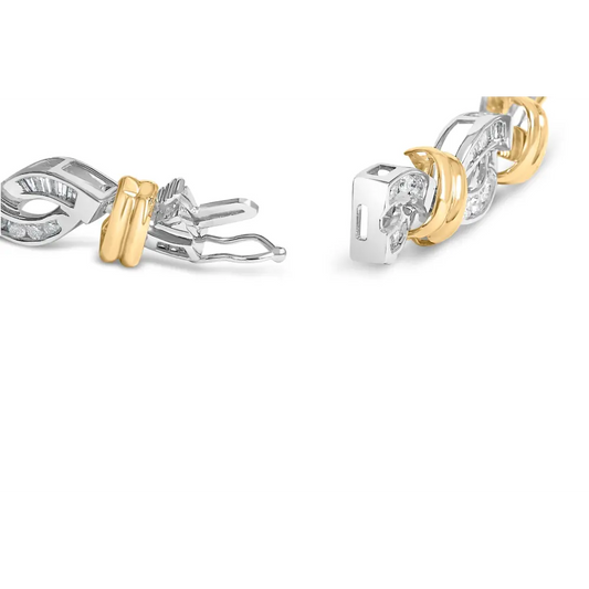 14k two toned gold 2.00 cttw diamond bypass and swirl link bracelet (h i color si1 si2 clarity) 7’’ inches