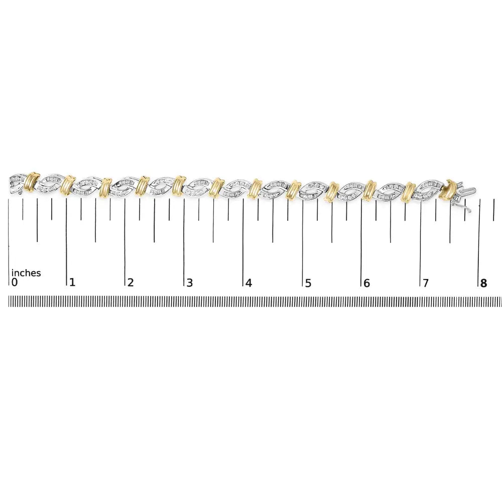 14k two toned gold 2.00 cttw diamond bypass and swirl link bracelet (h i color si1 si2 clarity) 7’’ inches