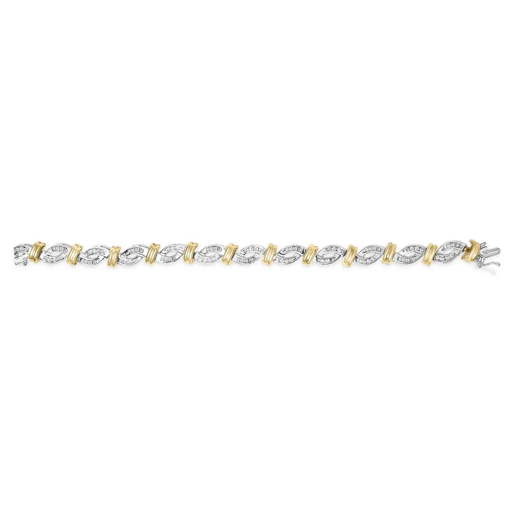 14k two toned gold 2.00 cttw diamond bypass and swirl link bracelet (h i color si1 si2 clarity) 7’’ inches