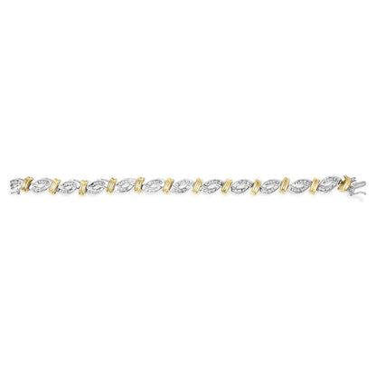 14k two toned gold 2.00 cttw diamond bypass and swirl link bracelet (h i color si1 si2 clarity) 7’’ inches