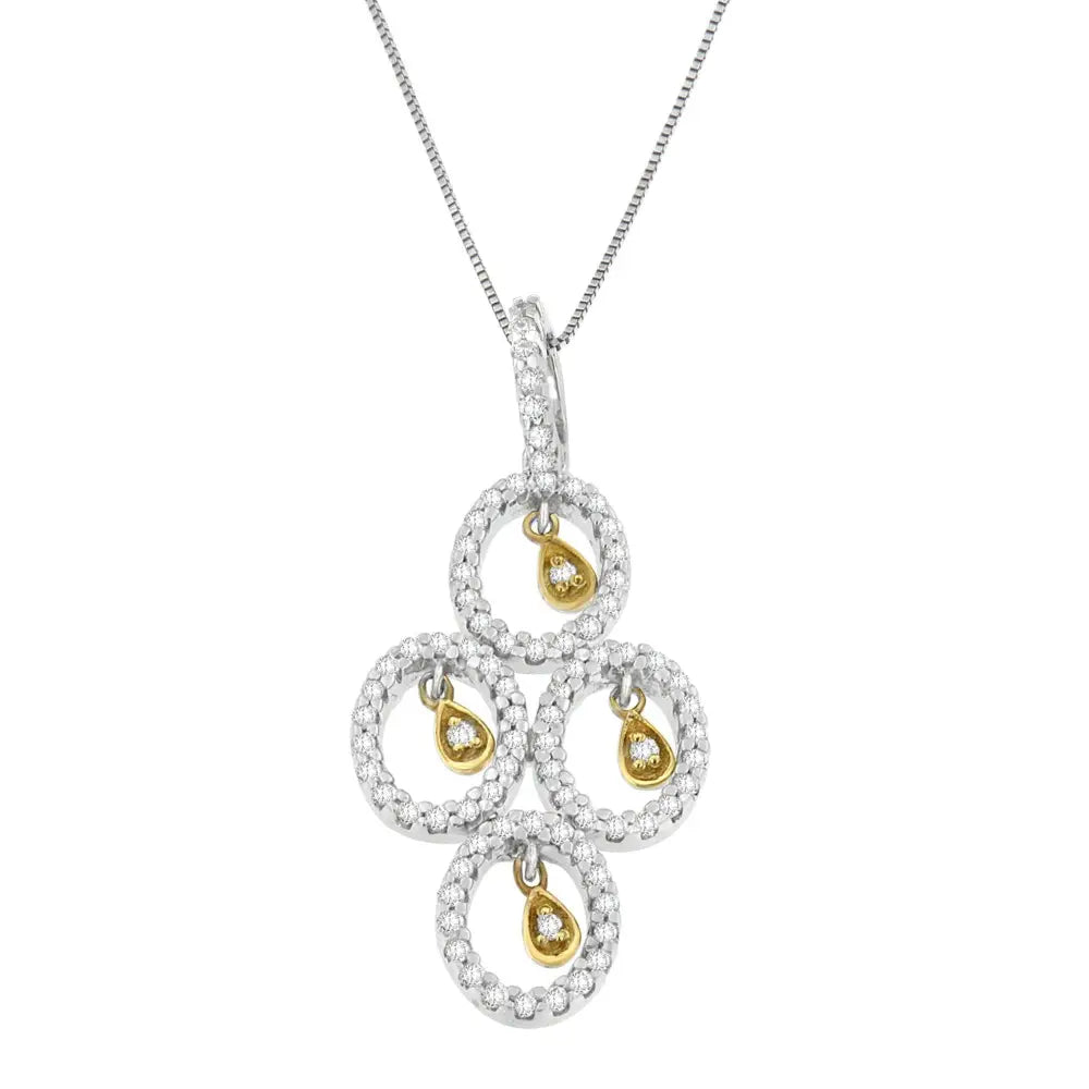 14k two-tone gold 2/5 cttw round diamond teardrop pendant necklace bijoux-nyc direct