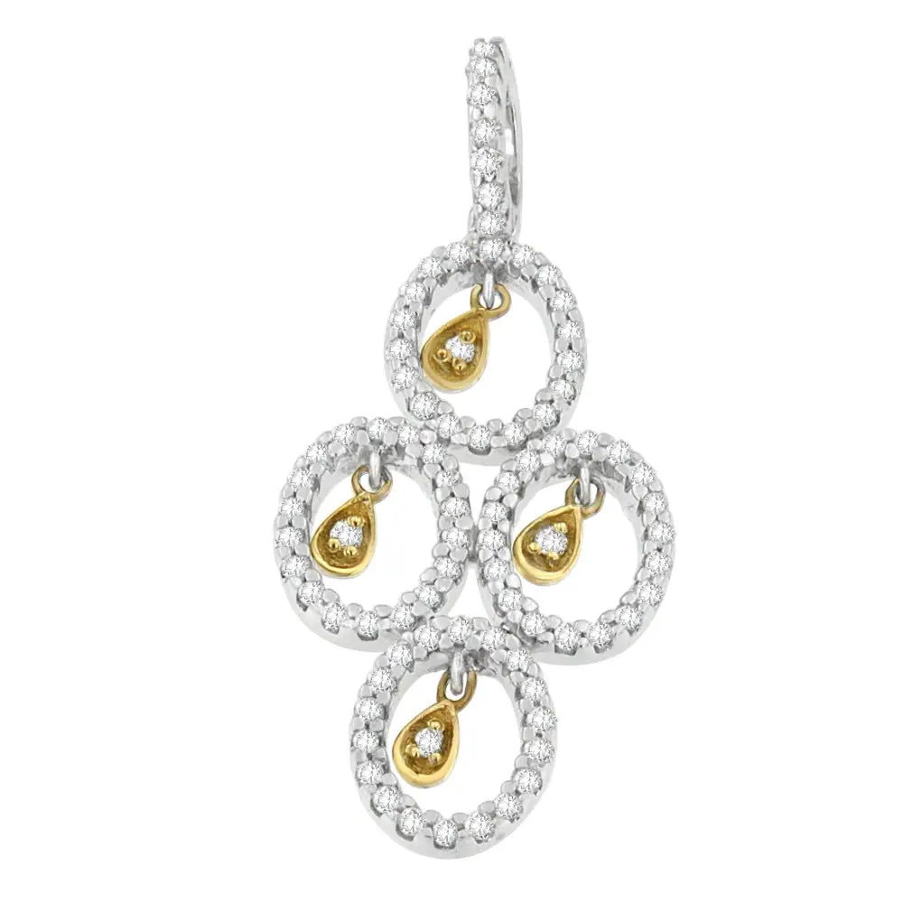 14k two-tone gold 2/5 cttw round diamond teardrop pendant necklace bijoux-nyc direct