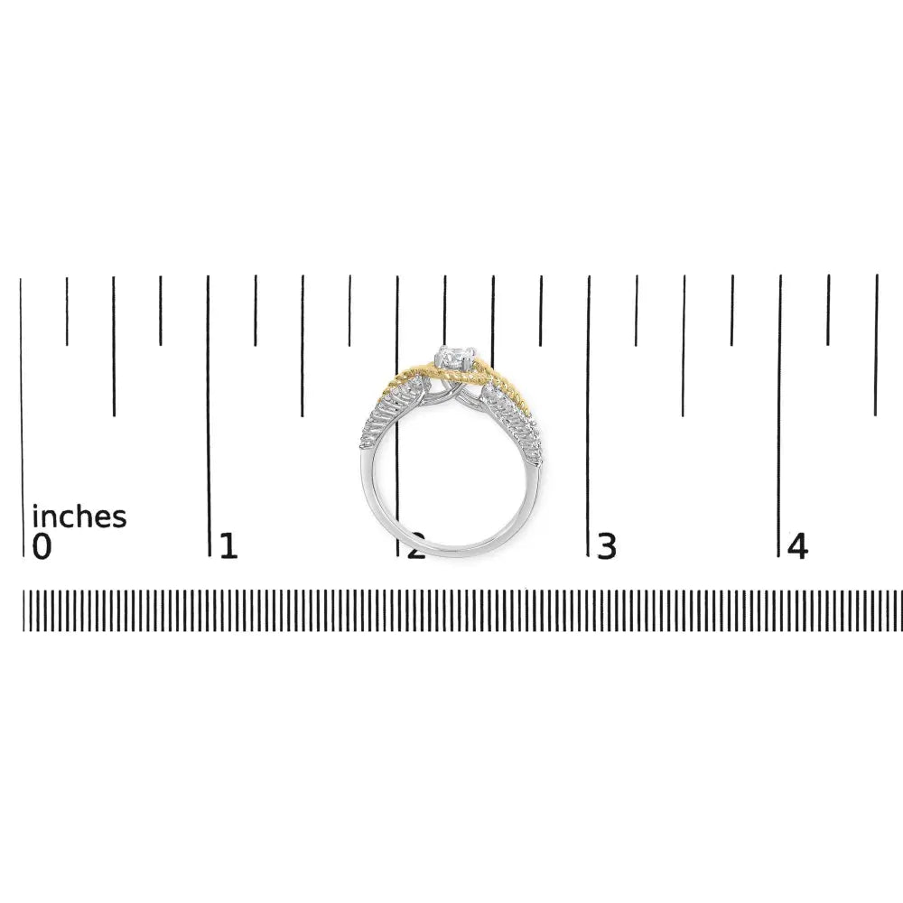 14K Two-Toned Gold Diamond 3/8 Cttw Diamond Split Shank and Beaded Halo Engagement Ring (G-H Color, VS2-SI1 Clarity) - Size 7 - Bijoux-NYC Direct