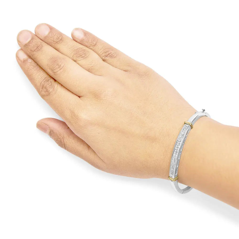 14K Two-Toned Gold Princess Cut Diamond Fashion Bangle (1 cttw, H-I Color, SI1-SI2 Clarity) - Bijoux-NYC Direct