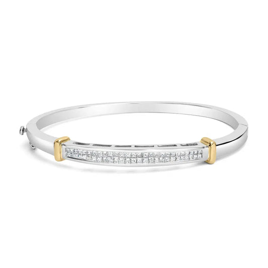 14K Two-Toned Gold Princess Cut Diamond Fashion Bangle (1 cttw, H-I Color, SI1-SI2 Clarity) - Bijoux-NYC Direct