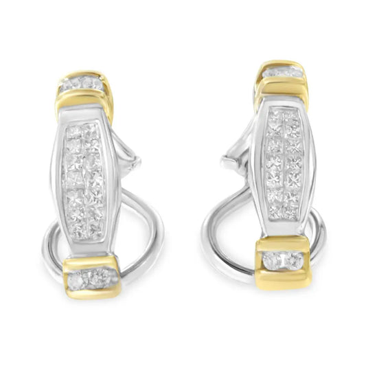 14K Two-Toned Gold Round and Princess Cut Diamond Earrings (0.5 cttw, H-I Color, SI2-I1 Clarity) - Bijoux-NYC Direct